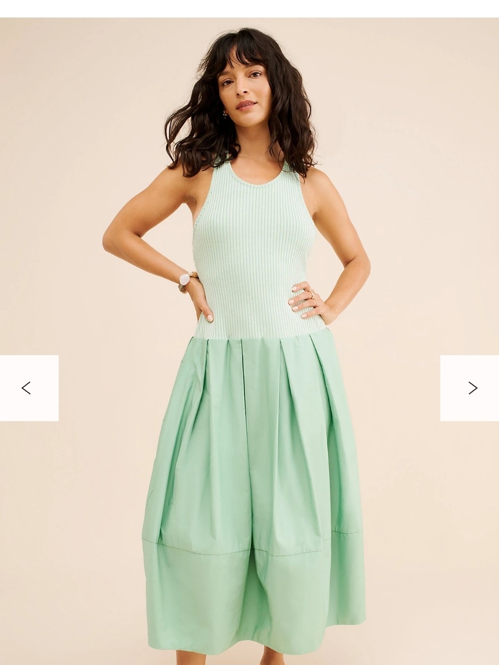 Free People Mint Green Ribbed Tank Wide-Leg Jumpsuit